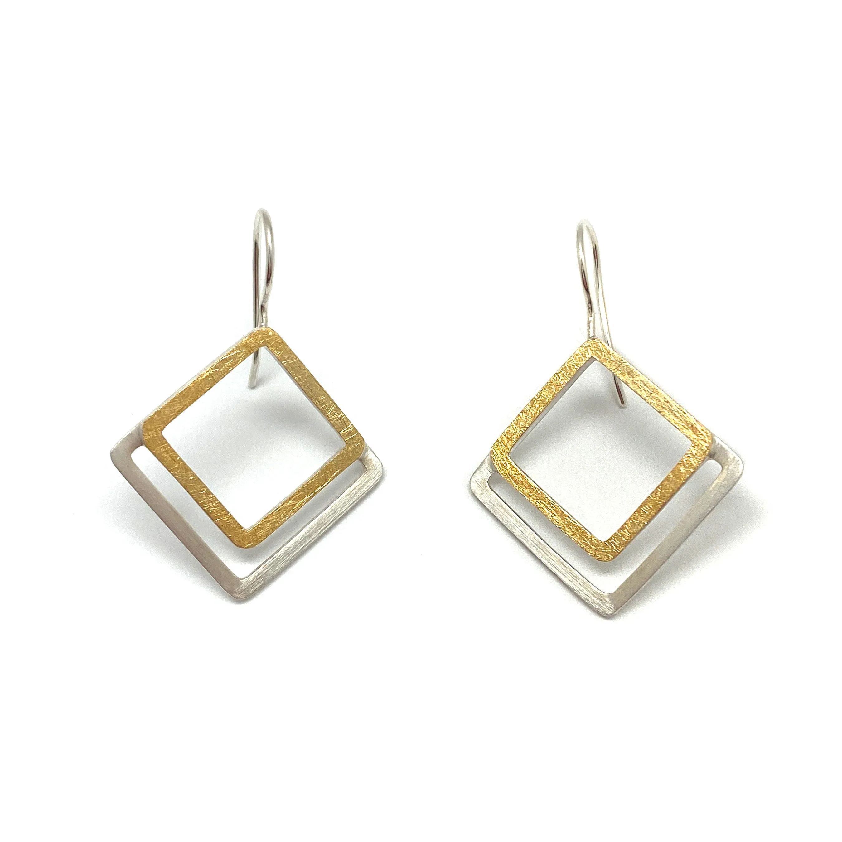 Mixed Metal Square Drop Earrings