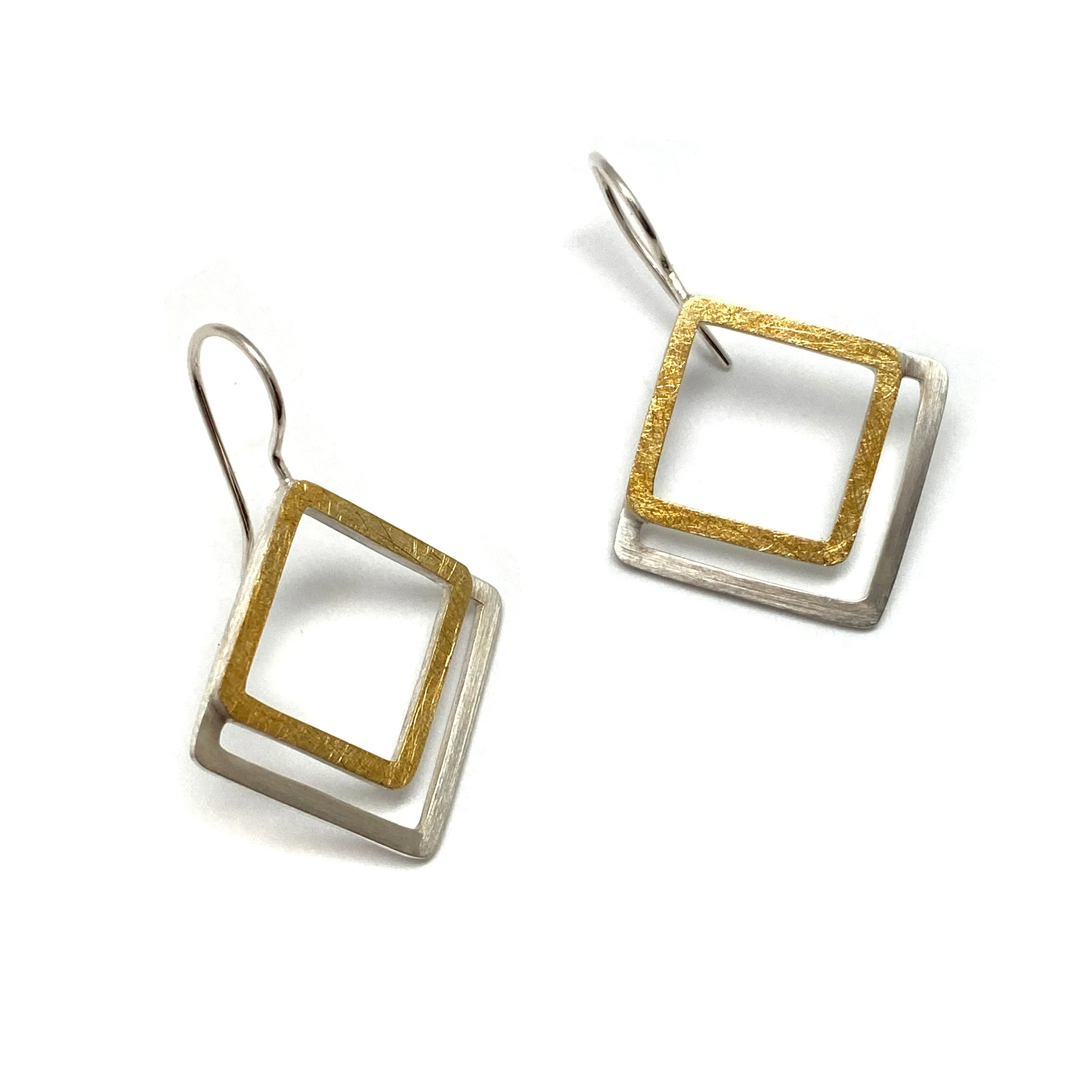 Mixed Metal Square Drop Earrings