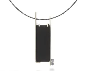 Modern Rectangular Bar Volcanic Obsidian Necklace