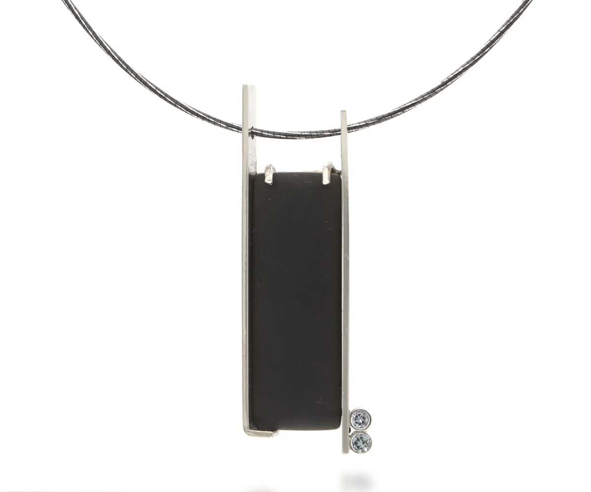Modern Rectangular Bar Volcanic Obsidian Necklace
