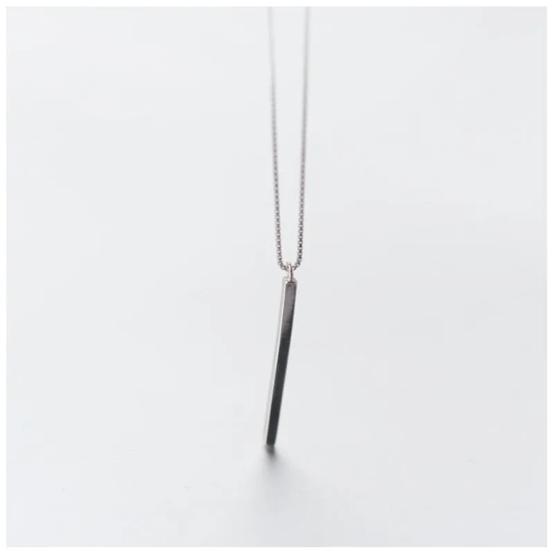 Modian Minimalist Sterling Silver 925 Geometric Long Stick Pendant Necklace for Women Gift Box Chain Korea Style Fine Jewelry