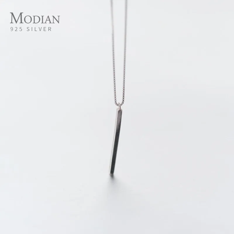 Modian Minimalist Sterling Silver 925 Geometric Long Stick Pendant Necklace for Women Gift Box Chain Korea Style Fine Jewelry