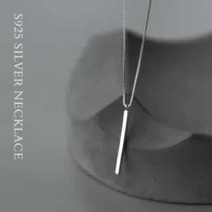 Modian Minimalist Sterling Silver 925 Geometric Long Stick Pendant Necklace for Women Gift Box Chain Korea Style Fine Jewelry