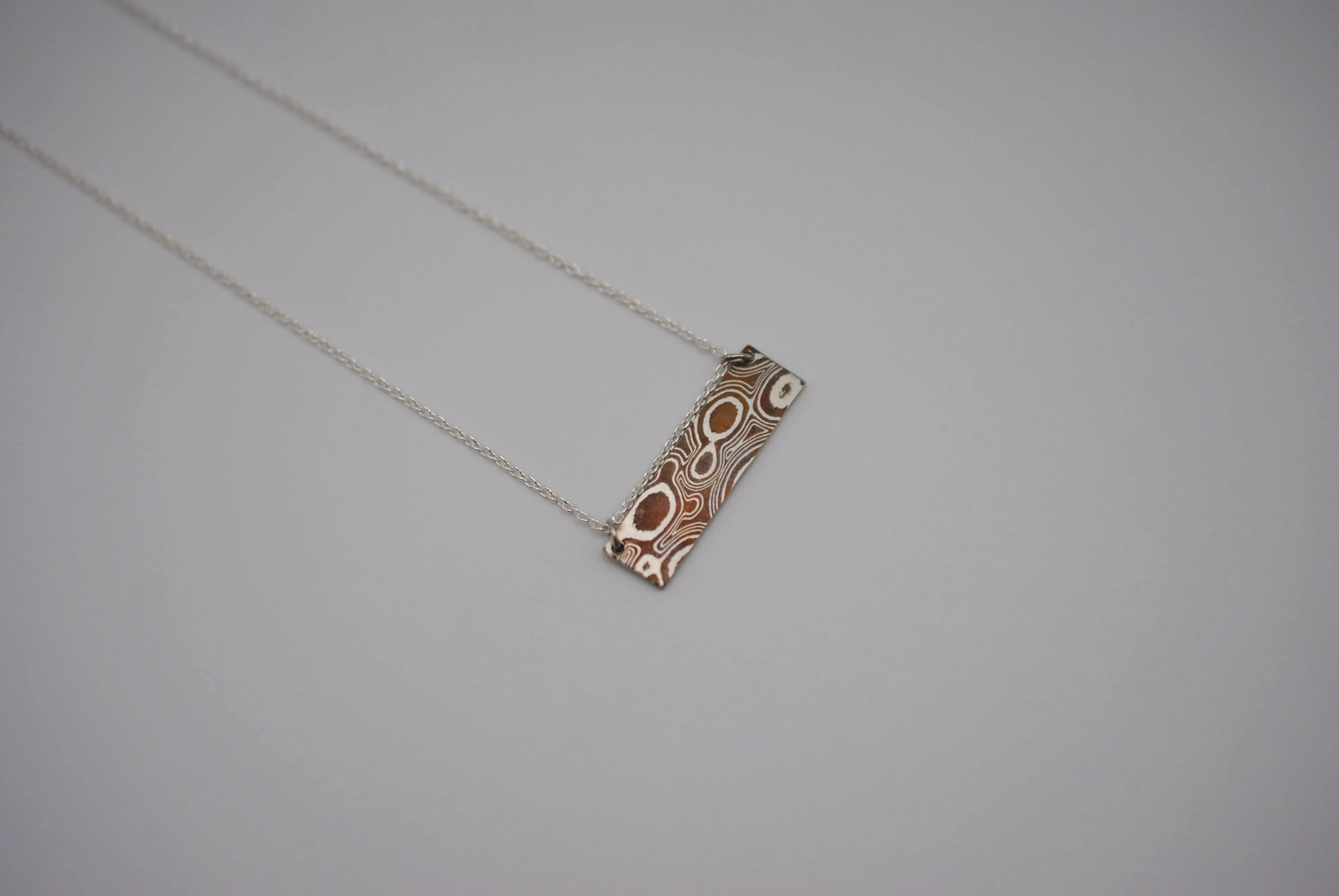 Mokume Gane Bar Necklace: Silver and Copper, Cable Chain
