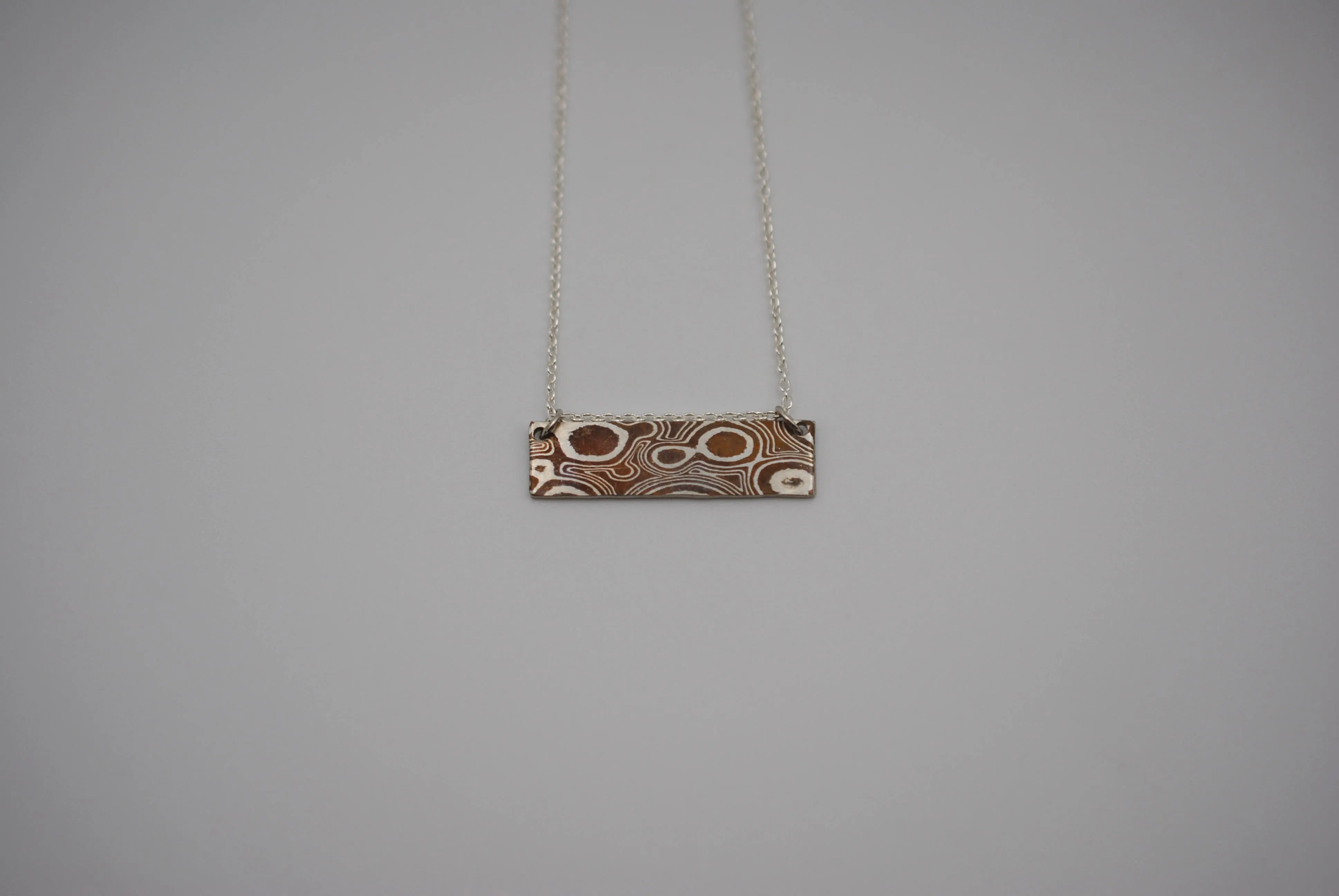 Mokume Gane Bar Necklace: Silver and Copper, Cable Chain