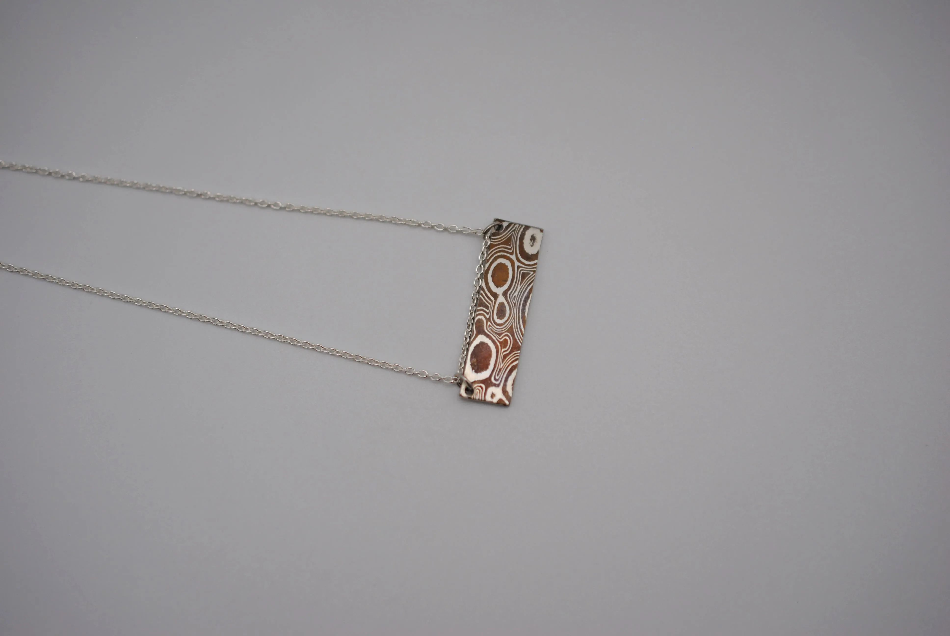 Mokume Gane Bar Necklace: Silver and Copper, Cable Chain