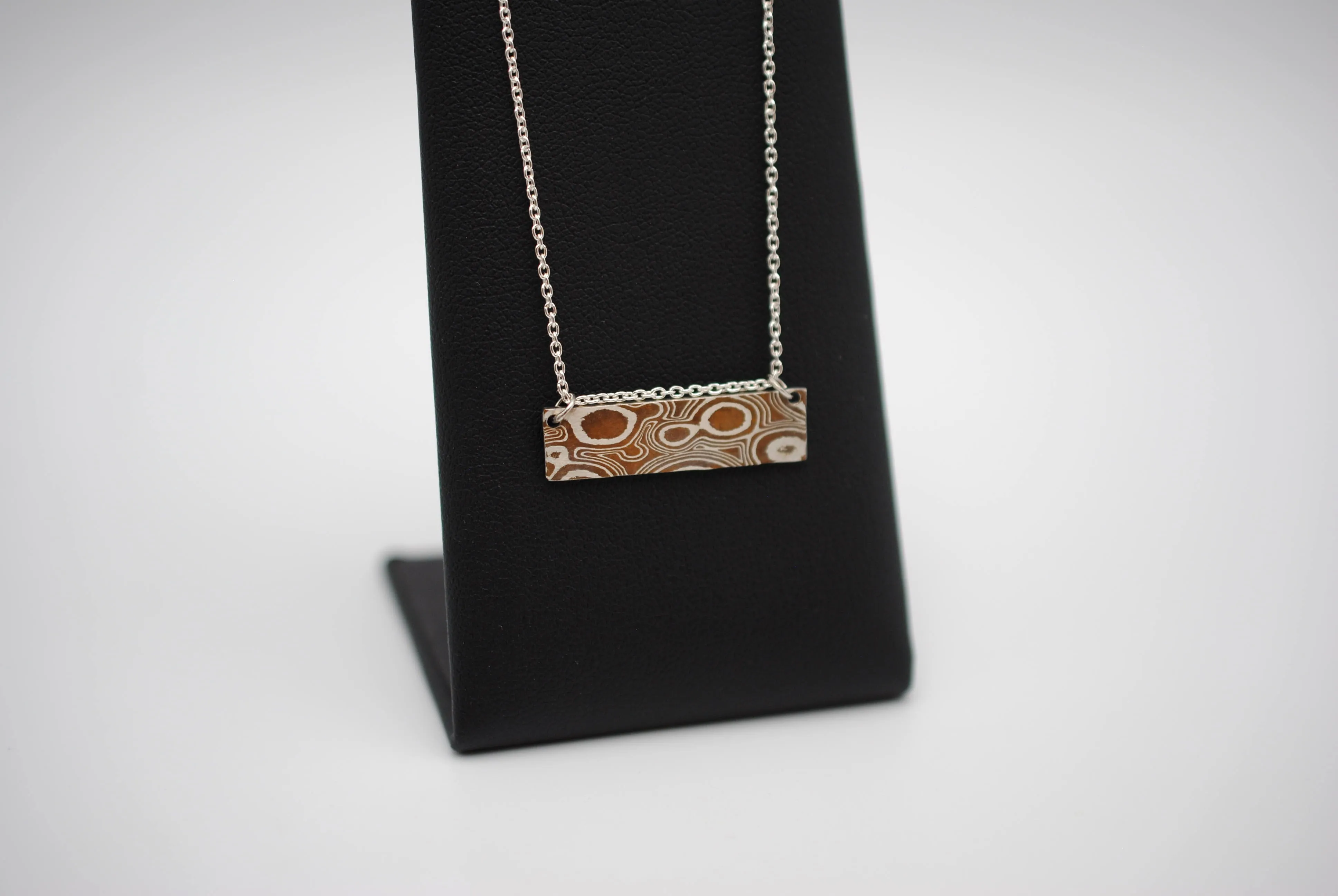 Mokume Gane Bar Necklace: Silver and Copper, Cable Chain