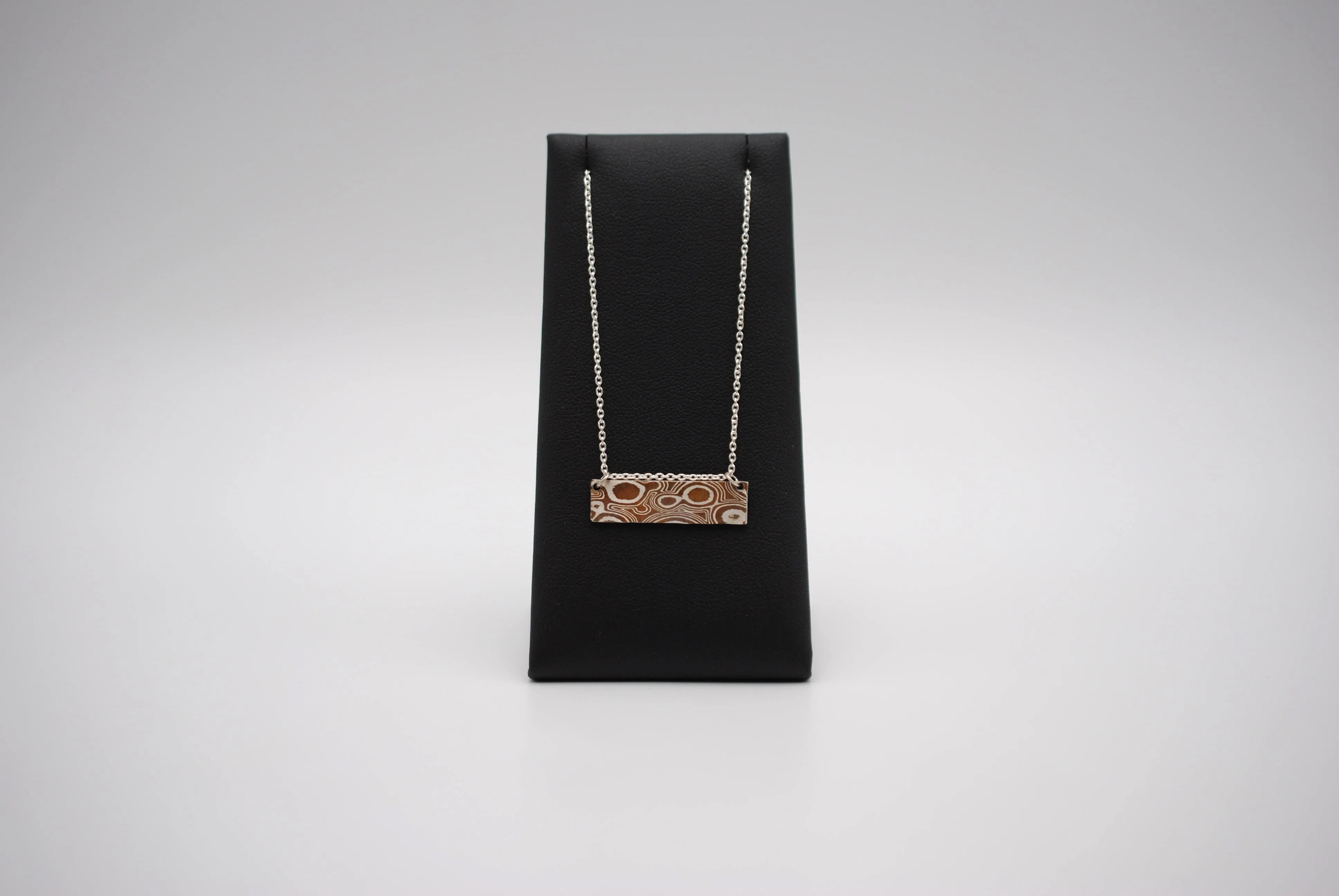Mokume Gane Bar Necklace: Silver and Copper, Cable Chain