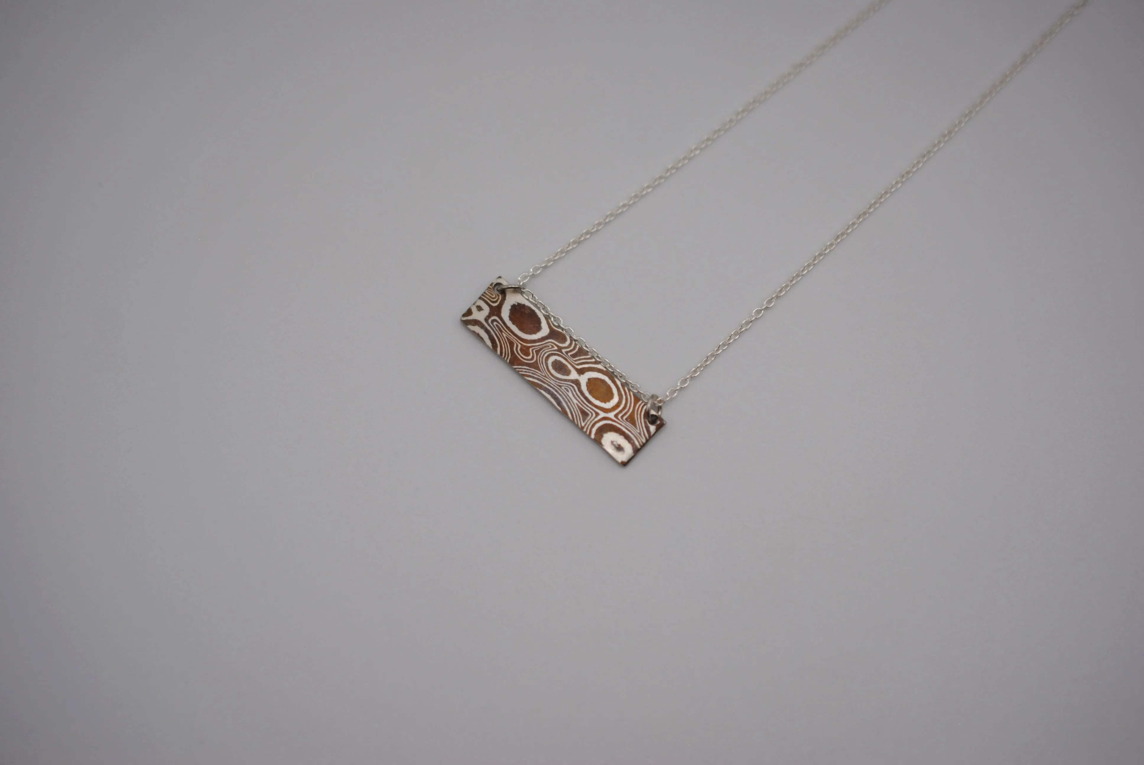 Mokume Gane Bar Necklace: Silver and Copper, Cable Chain