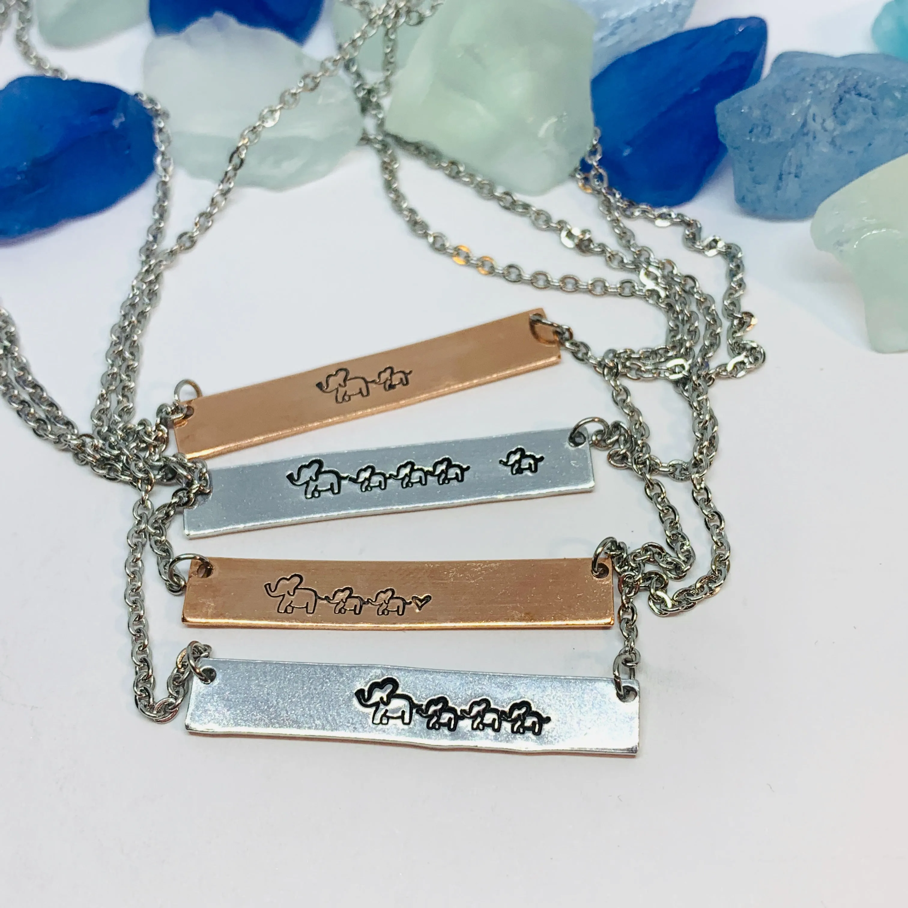 Mom Elephant Baby Elephants Mother's Day Bar Necklace | Personalized Stamped Necklace | Mother's Day Gift | Mother Child Stamped Bar Jewelry