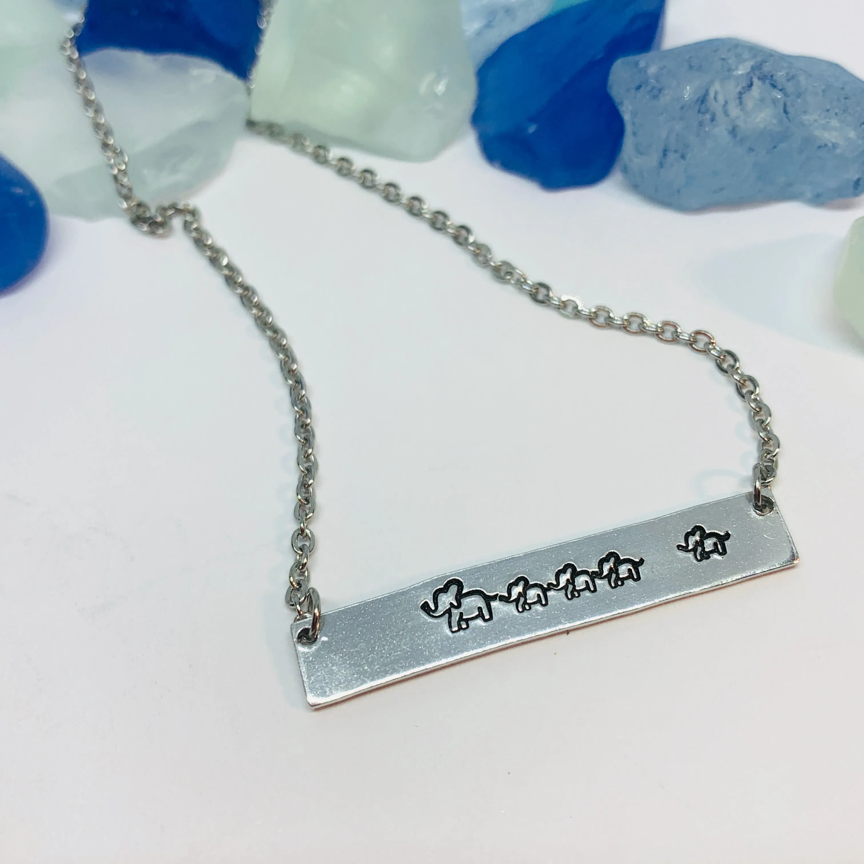 Mom Elephant Baby Elephants Mother's Day Bar Necklace | Personalized Stamped Necklace | Mother's Day Gift | Mother Child Stamped Bar Jewelry
