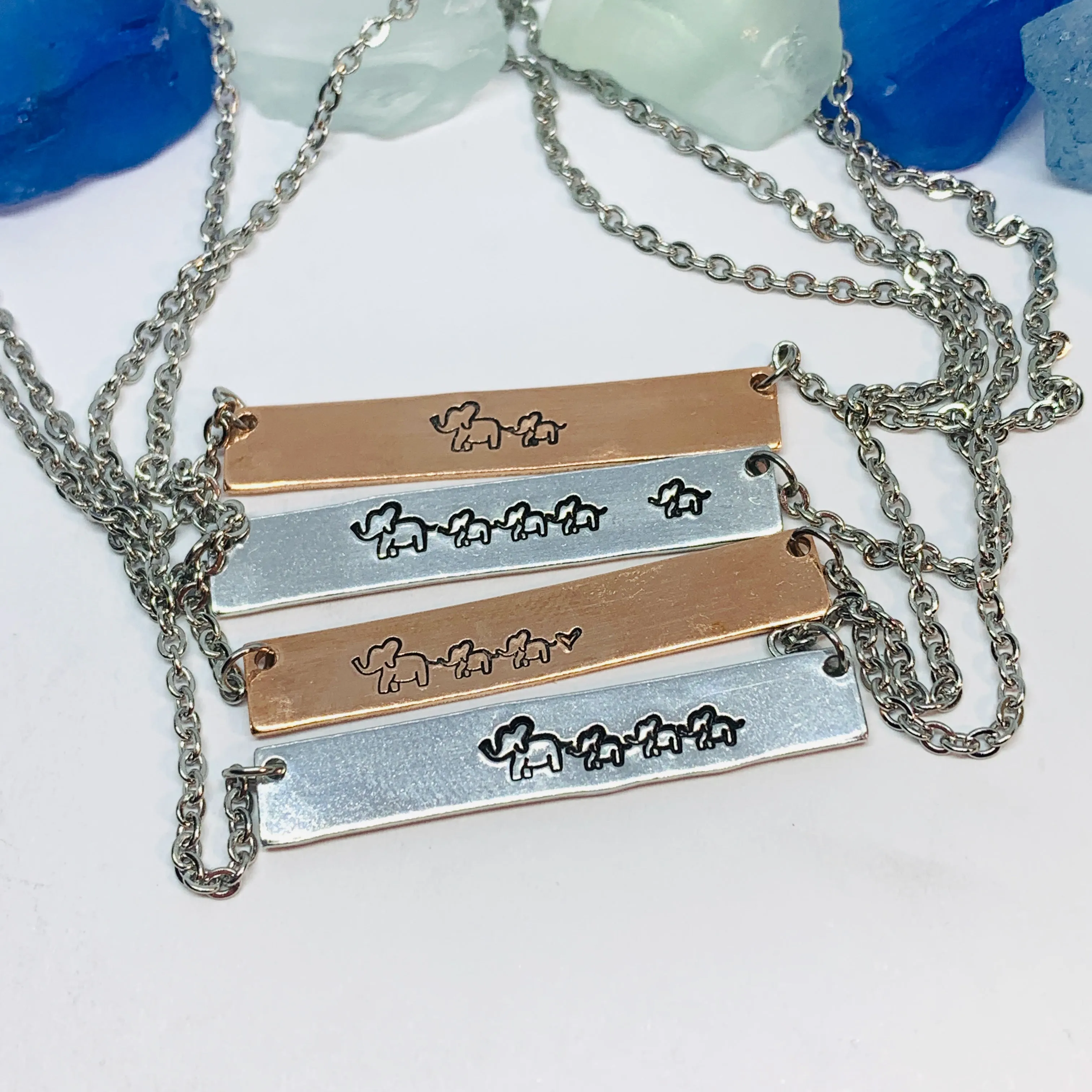 Mom Elephant Baby Elephants Mother's Day Bar Necklace | Personalized Stamped Necklace | Mother's Day Gift | Mother Child Stamped Bar Jewelry