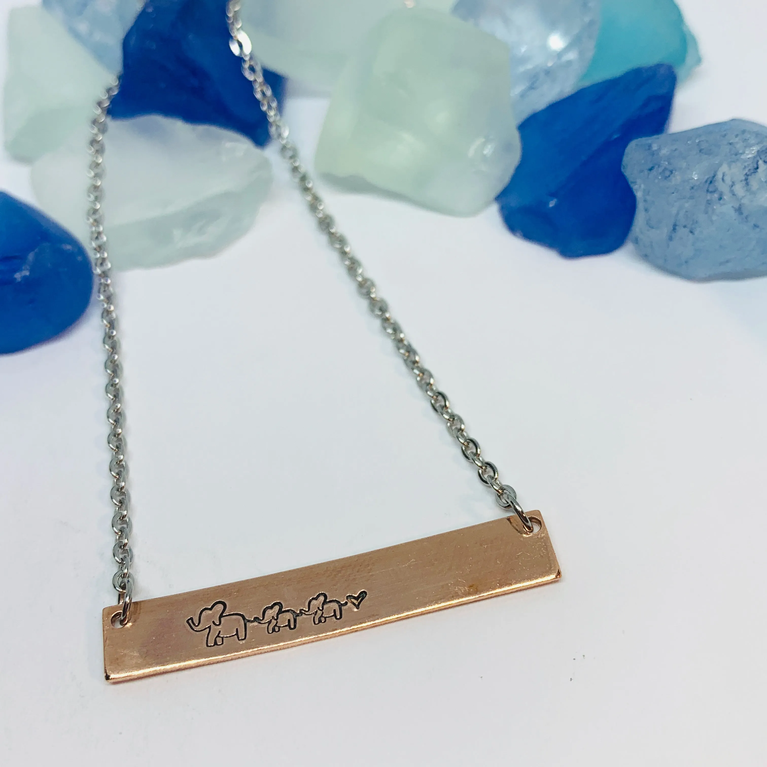 Mom Elephant Baby Elephants Mother's Day Bar Necklace | Personalized Stamped Necklace | Mother's Day Gift | Mother Child Stamped Bar Jewelry