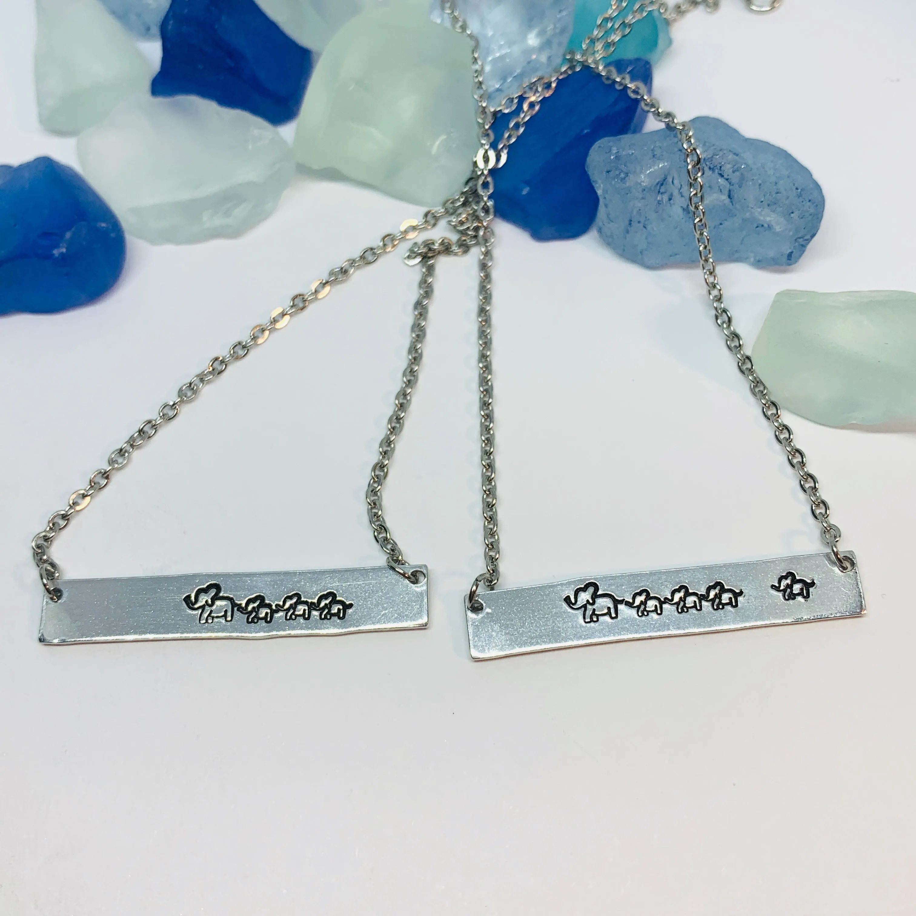 Mom Elephant Baby Elephants Mother's Day Bar Necklace | Personalized Stamped Necklace | Mother's Day Gift | Mother Child Stamped Bar Jewelry