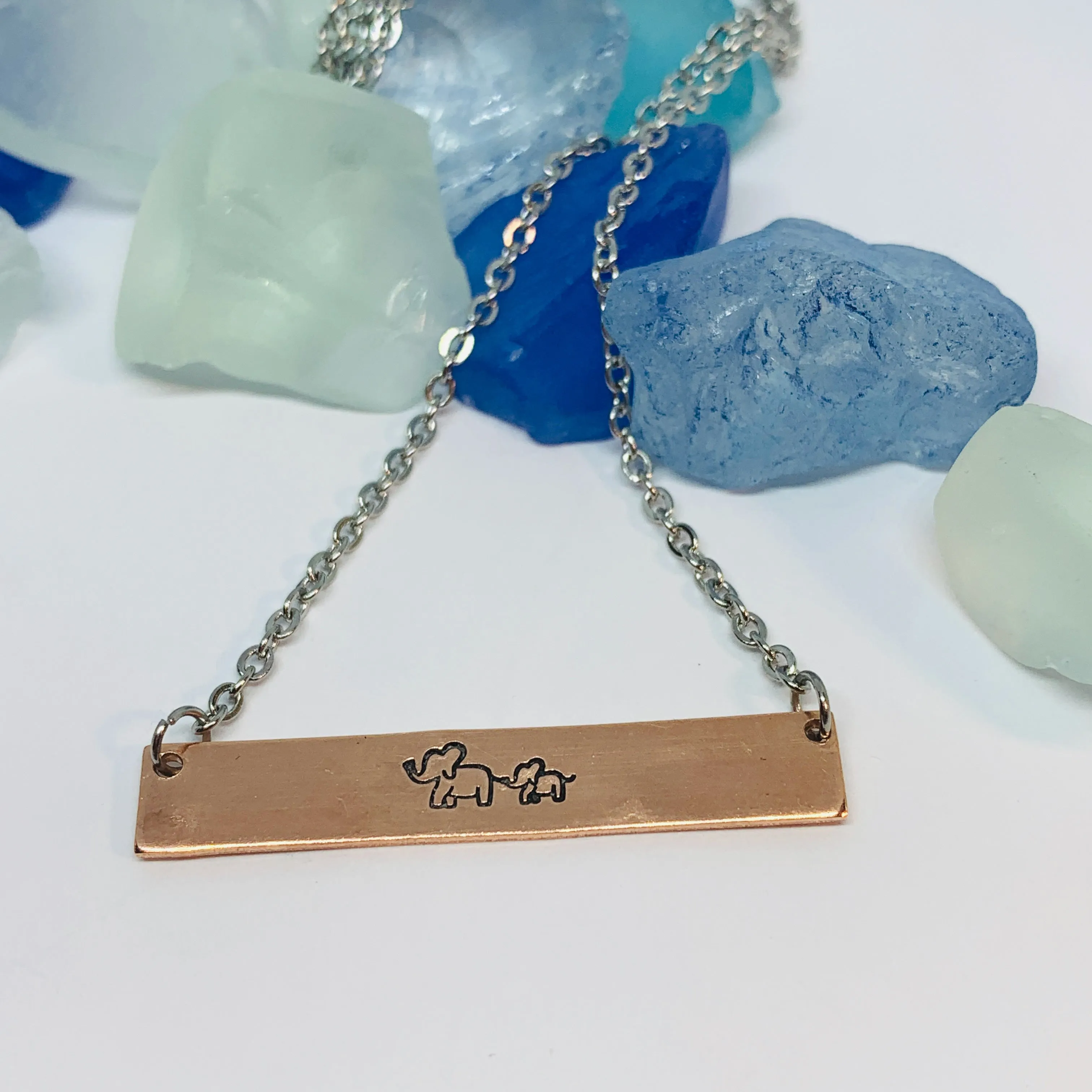 Mom Elephant Baby Elephants Mother's Day Bar Necklace | Personalized Stamped Necklace | Mother's Day Gift | Mother Child Stamped Bar Jewelry