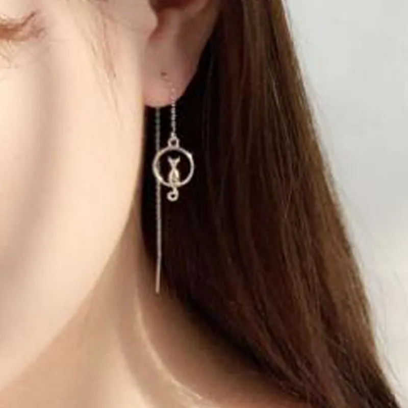 Moonlit Paws Threader Earrings