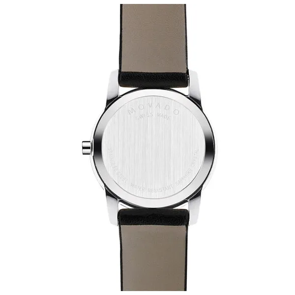 Movado Museum Black Leather Black Dial Quartz Watch for Ladies - 606503