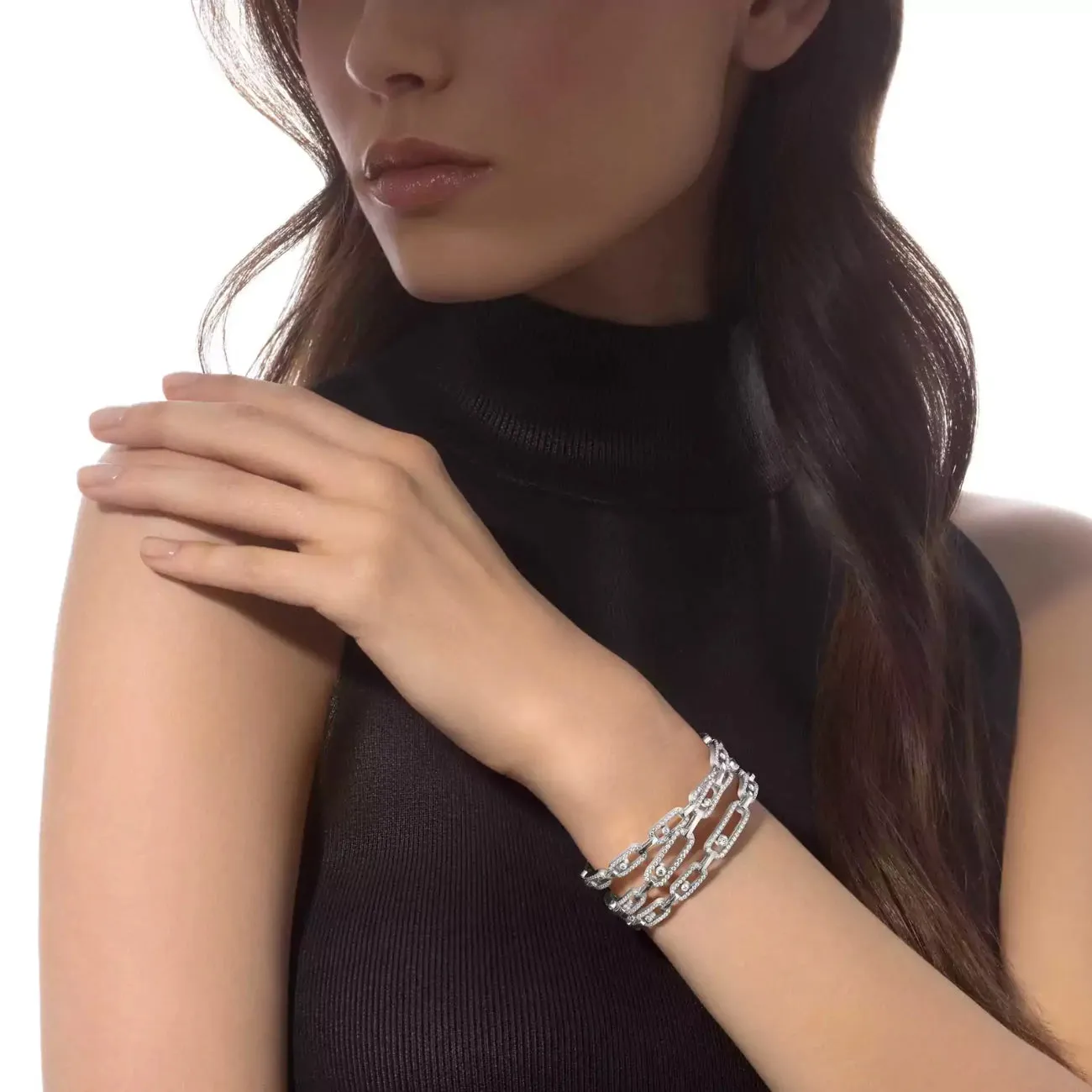 Move 18K White Gold 3-Row Cuff