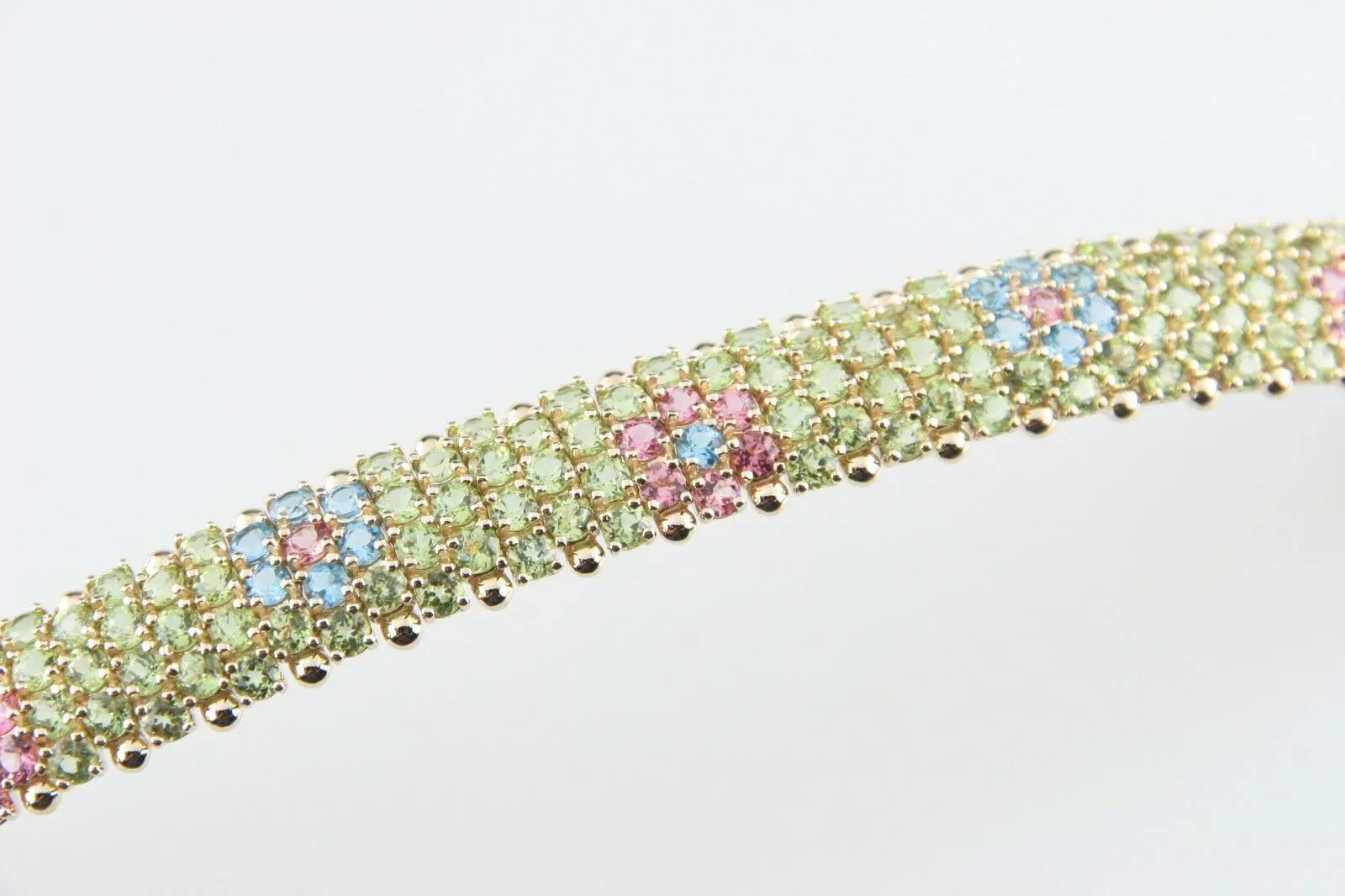 Multi-Gemstone Flowers 14k Yellow Gold Link Bracelet MQ 14K