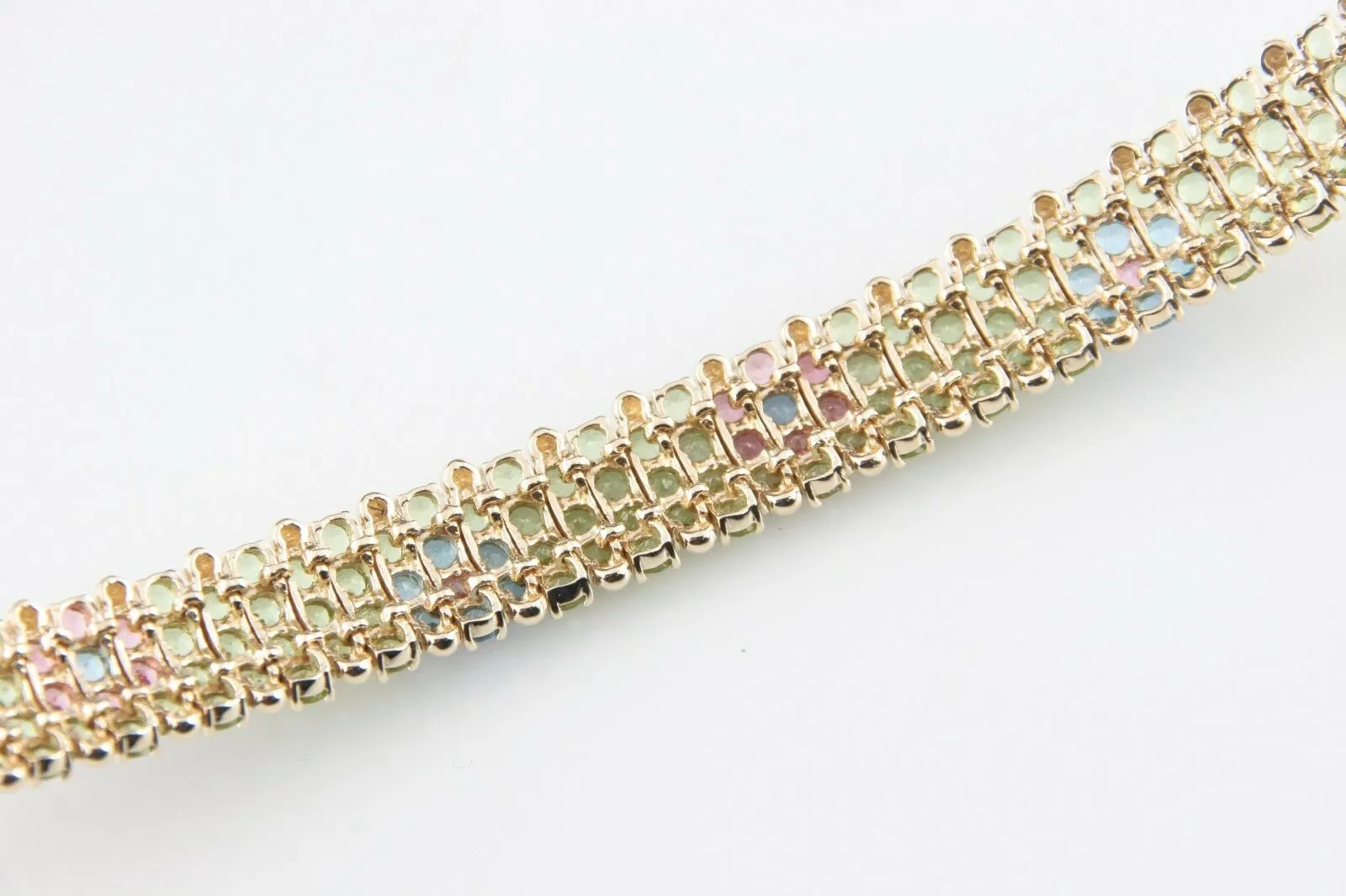 Multi-Gemstone Flowers 14k Yellow Gold Link Bracelet MQ 14K