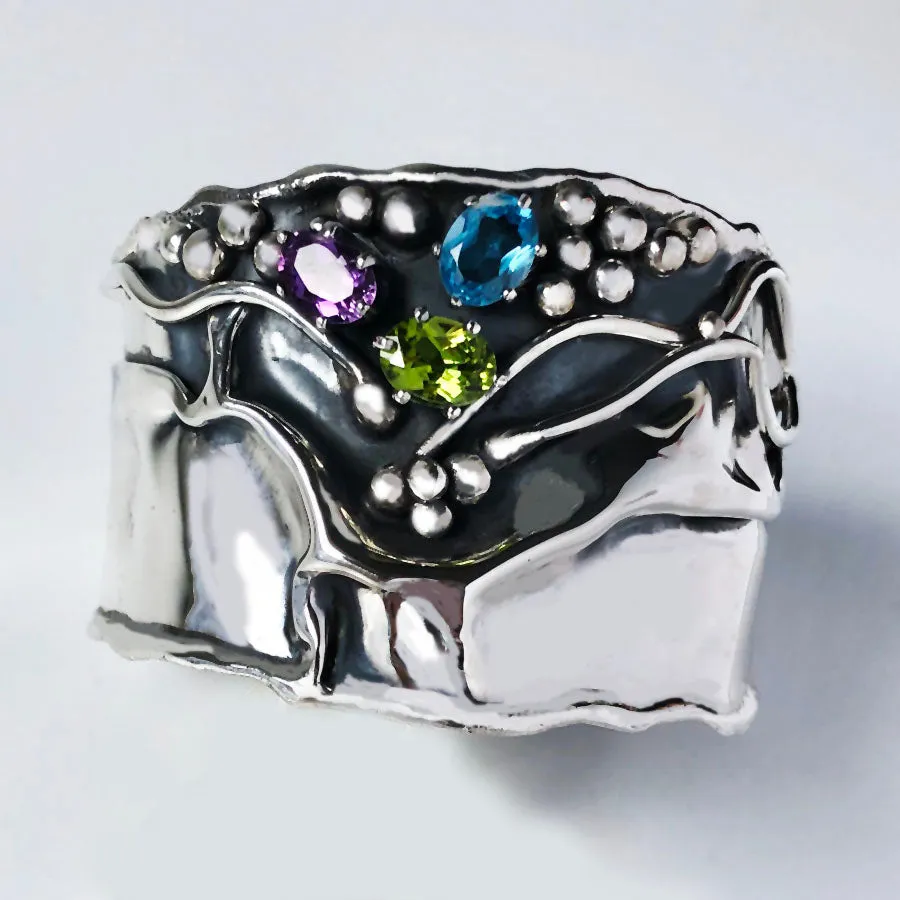 Multi Gemstone in Sterling Cuff Bracelet