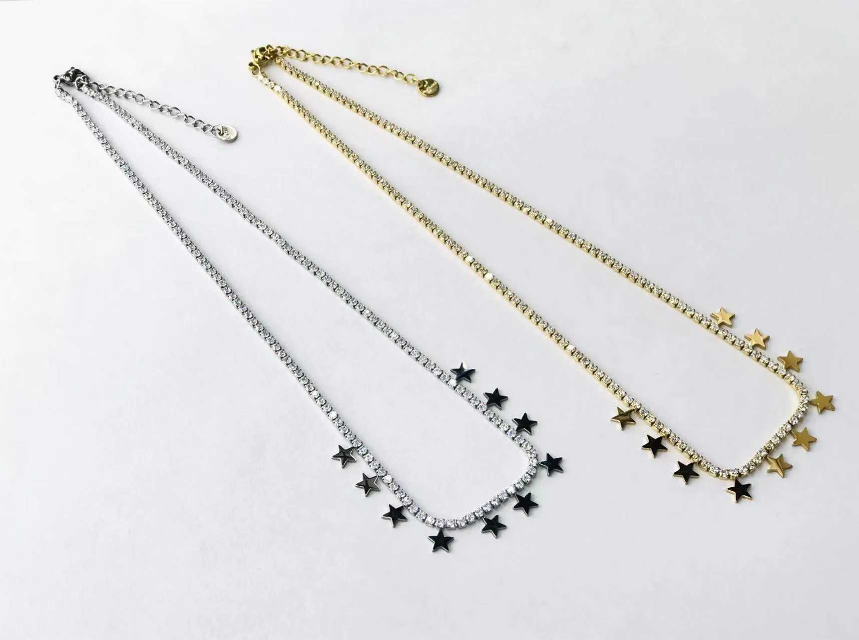 Multi Star With Crystal Silver Necklace