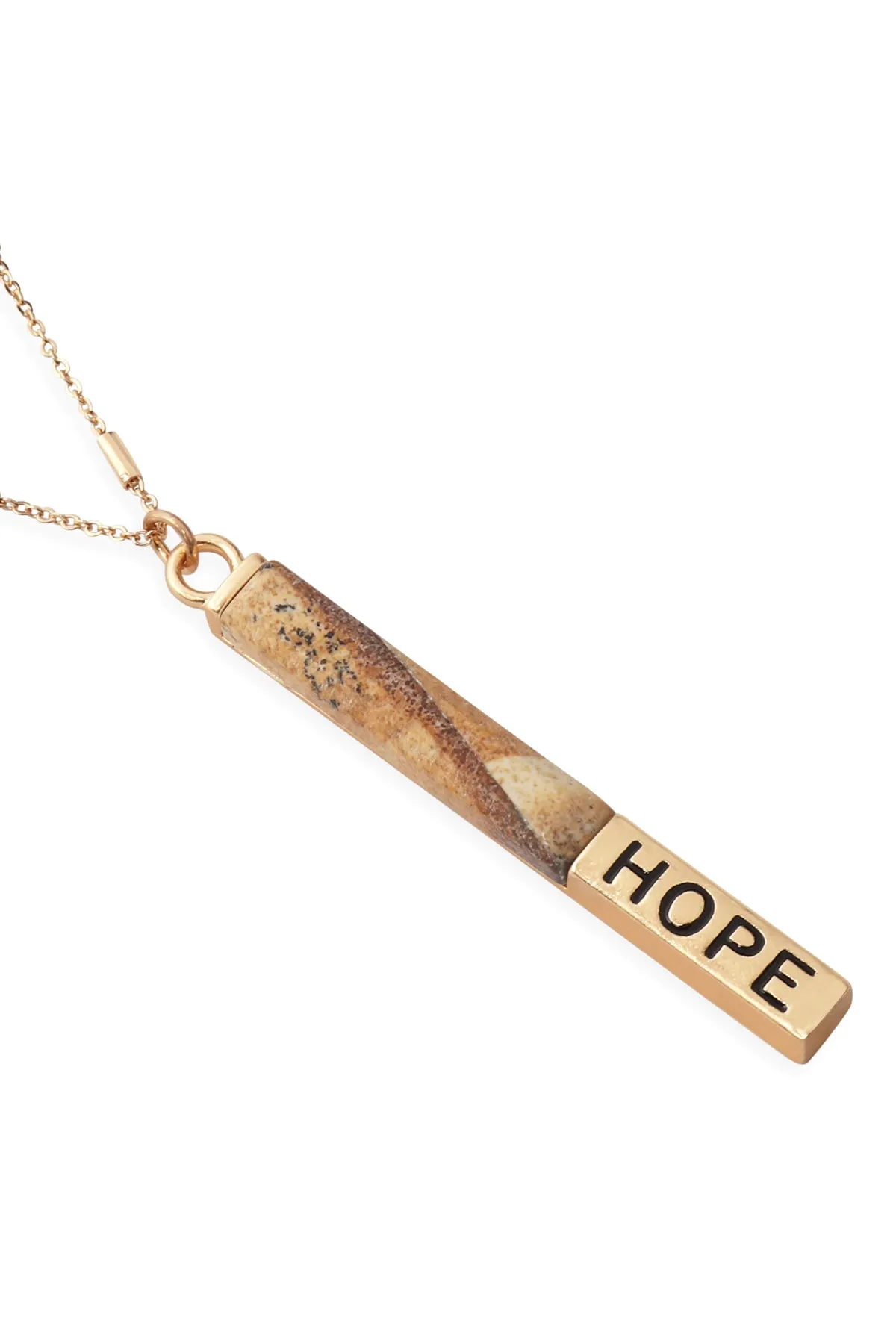 MYN1305 - NATURAL STONE "HOPE" PENDANT BAR NECKLACE