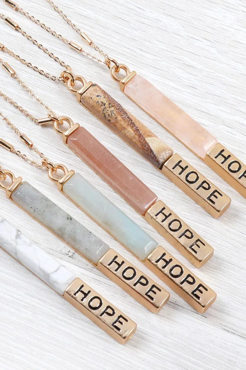 MYN1305 - NATURAL STONE "HOPE" PENDANT BAR NECKLACE