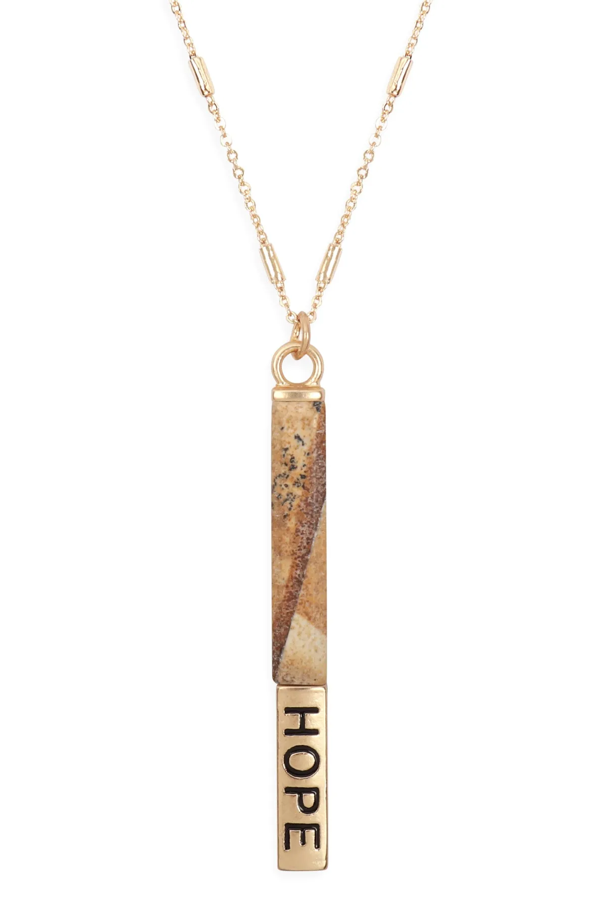 MYN1305 - NATURAL STONE "HOPE" PENDANT BAR NECKLACE