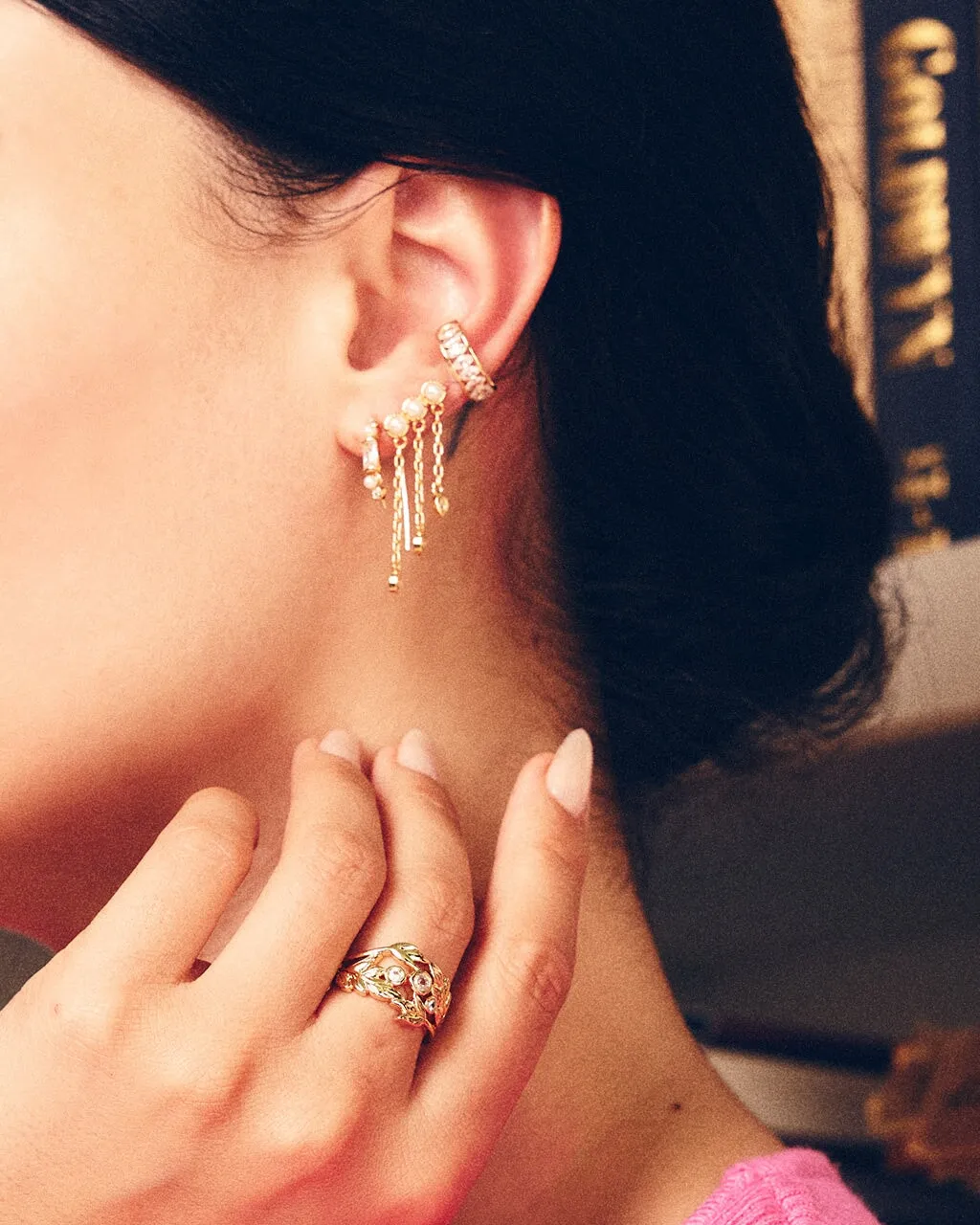 Nadia CZ & Pearl Threader Earrings