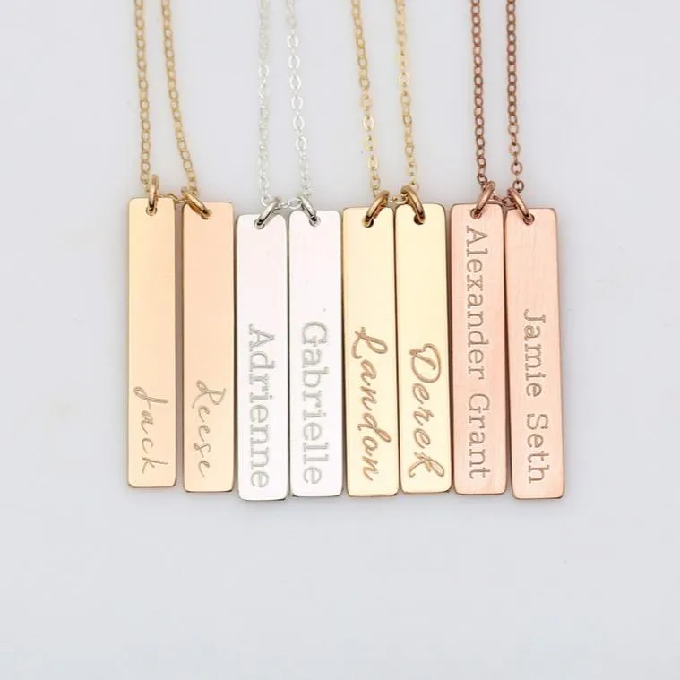 Nameplate 1 Vertical Bar Necklace, 1.25" Bar