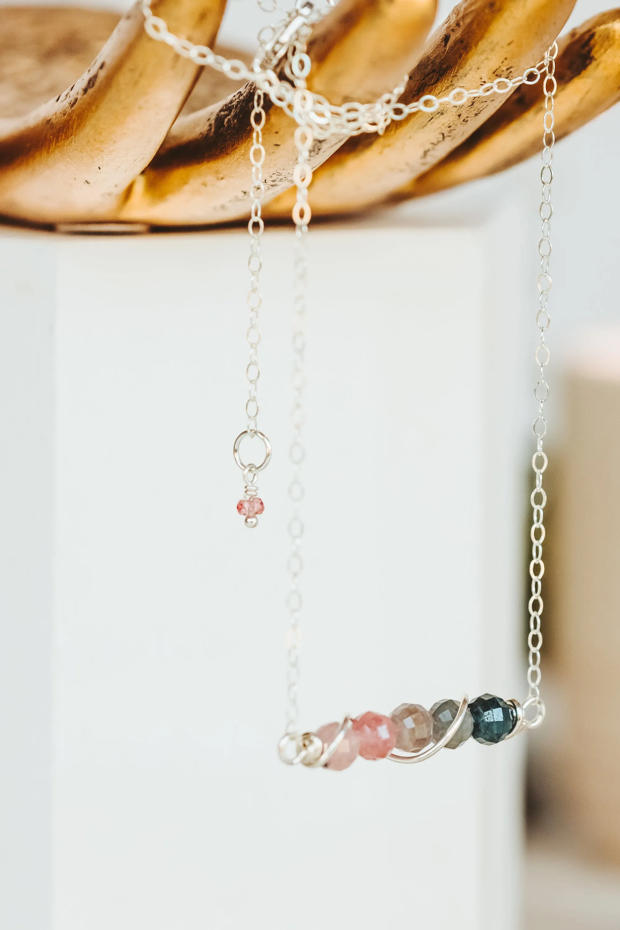 Natural Spinel Gemstone Bar Sterling Silver Necklace | As Seen On TV | Law & Order SVU