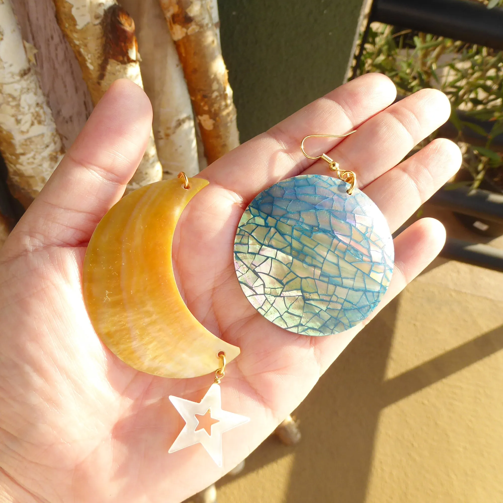 Neptune shell and moon earrings