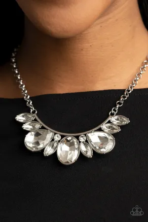 Never SLAY Never - White - Oversized Gem Paparazzi Short Necklace - May 2021 Life of the Party Exclusive