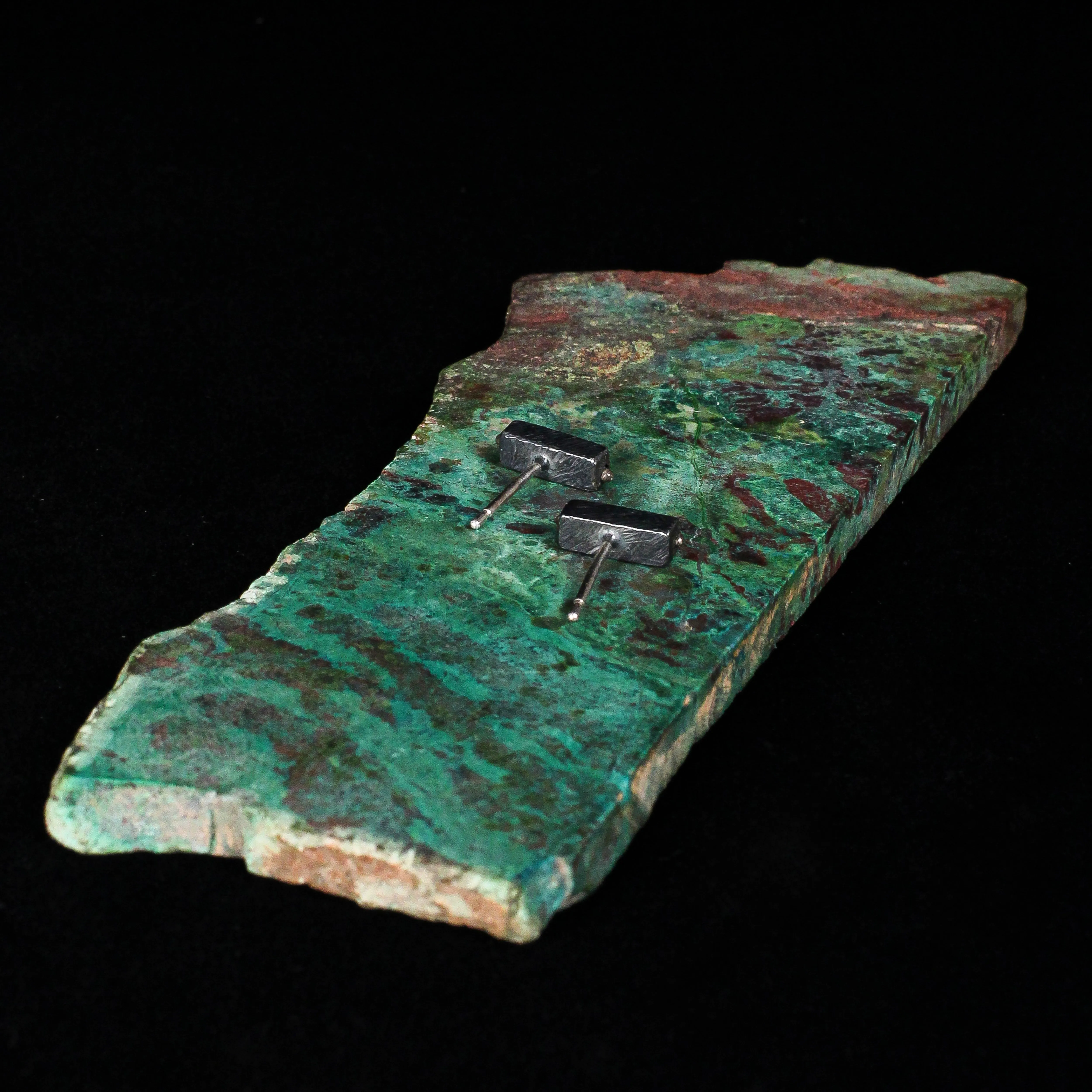 NEW! Carved Rectangle Segment Studs with Turquoise by Heather Guidero