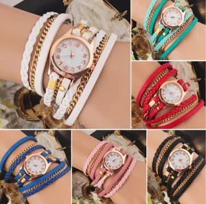 New Fashion Retro Vintage Colorful Multilayer Faux Leather Strap Band Wrap Women Bracelet Quartz Wrist Watch Female