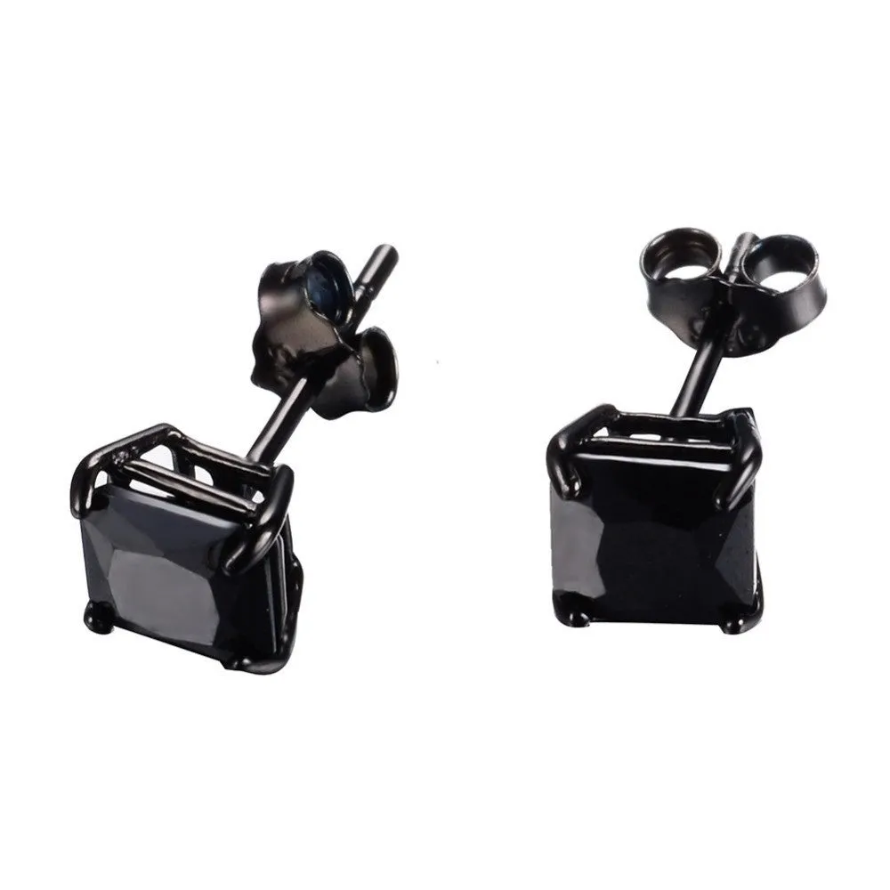 New Lover's Black Gold Earring Round Geometric Design 925 Sterling Silver Fashion Black Earrings Studs For Men And Women