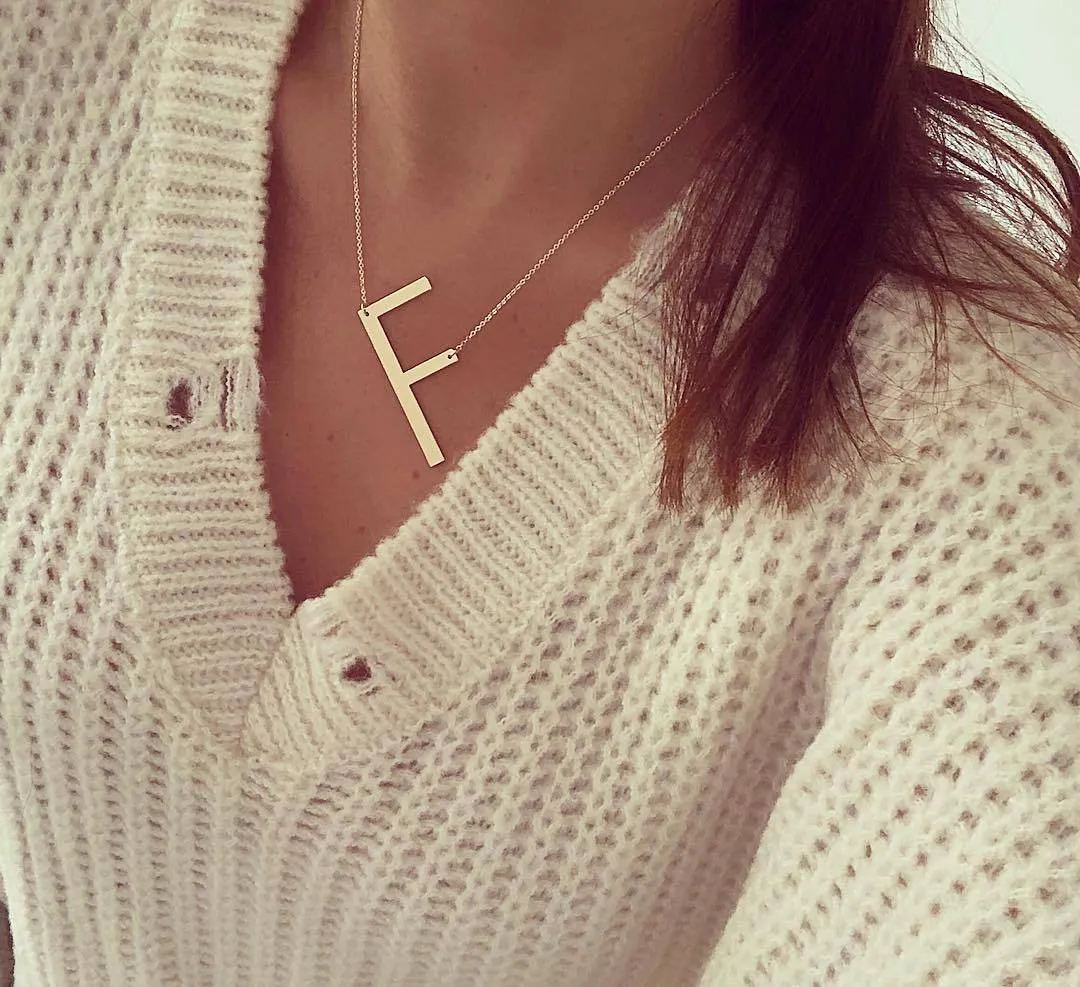 New Minimalist A-Z Letter Name Initial Necklaces For Women Big Letter Pendant Necklace