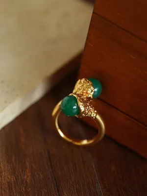 Niche Metal Wind Lava Water Drop Agate Open Ring-Green Agate