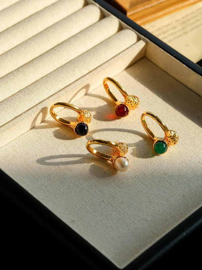 Niche Metal Wind Lava Water Drop Agate Open Ring-Green Agate