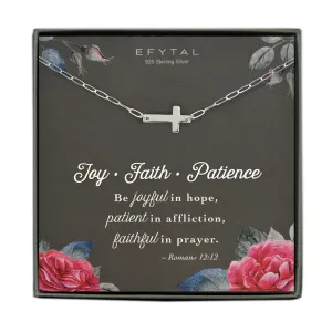 noah sideways cross necklace • joy faith patience