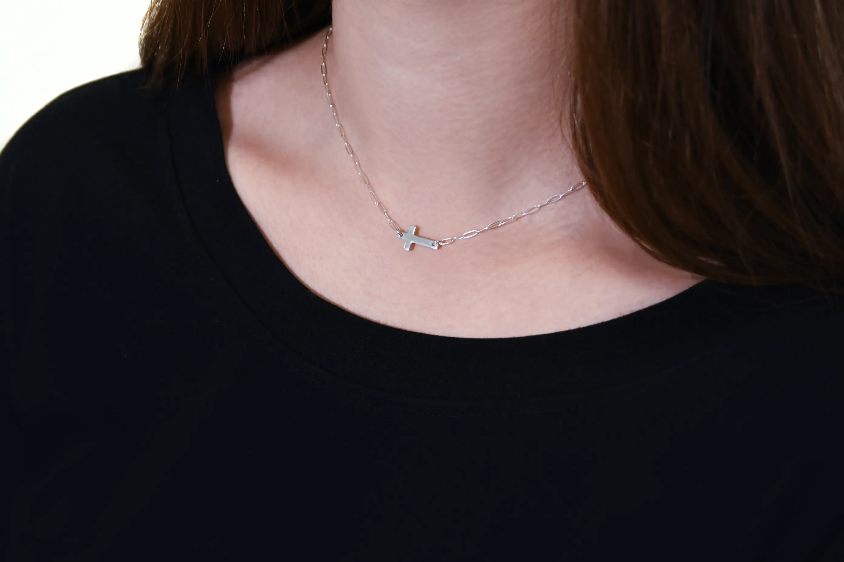 noah sideways cross necklace • joy faith patience