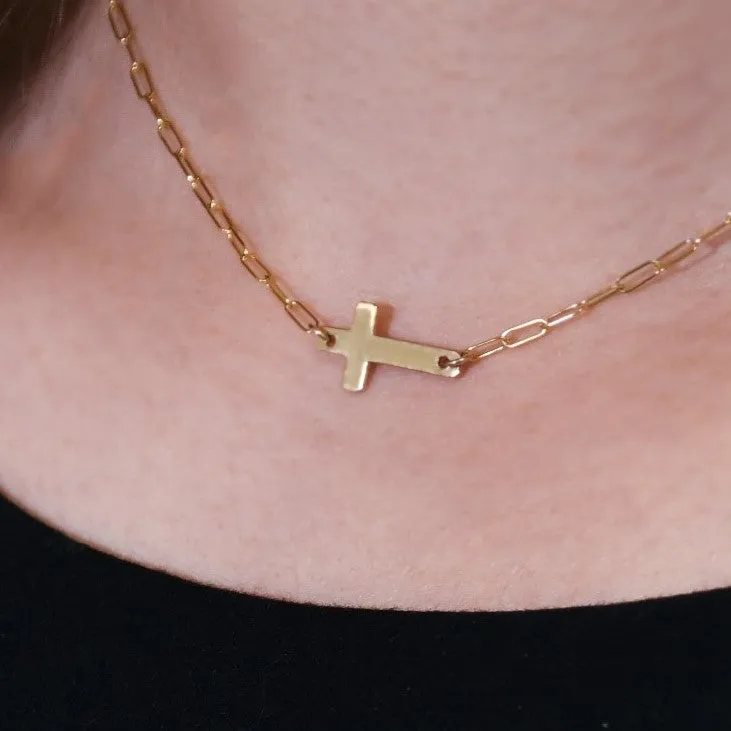 noah sideways cross necklace • joy faith patience