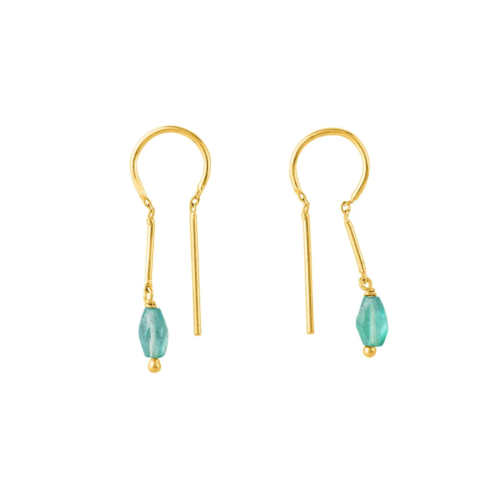 Oblong Stony Dancer Threaders in Blue Apatite & Gold - 1 1/8" L | Available to Ship March 14, 2025