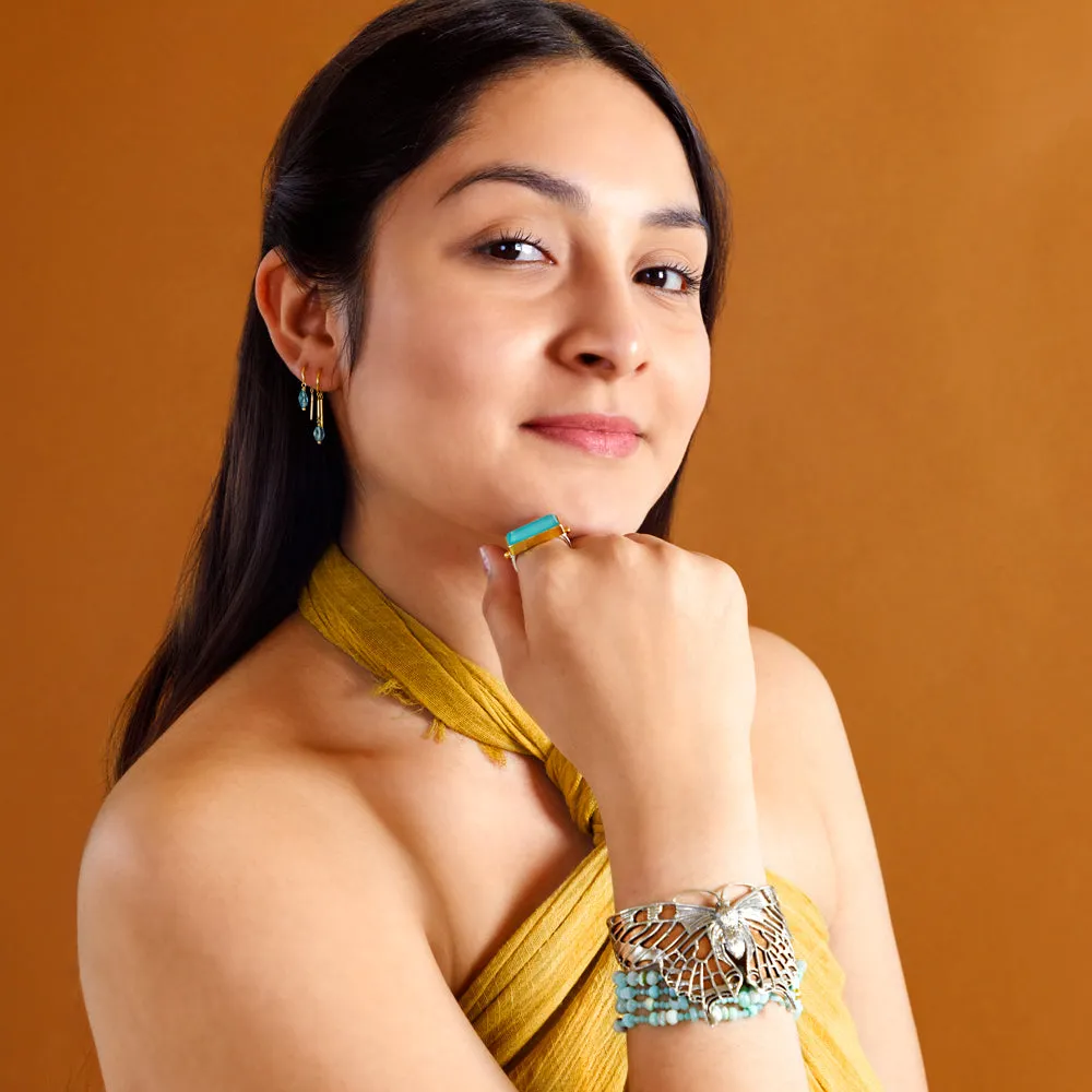 Oblong Stony Dancer Threaders in Blue Apatite & Silver - 1 1/8" L | Available to Ship March 14, 2025