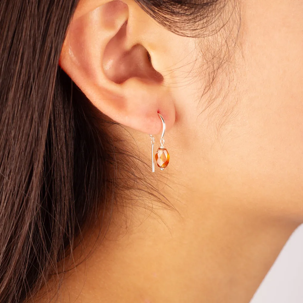Oblong Stony Dancer Threaders in Hessonite & Silver - 3/4" L