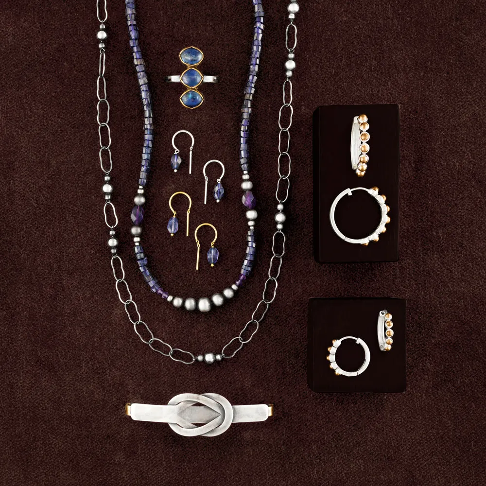 Oblong Stony Dancer Threaders in Iolite & Gold - 3/4" L