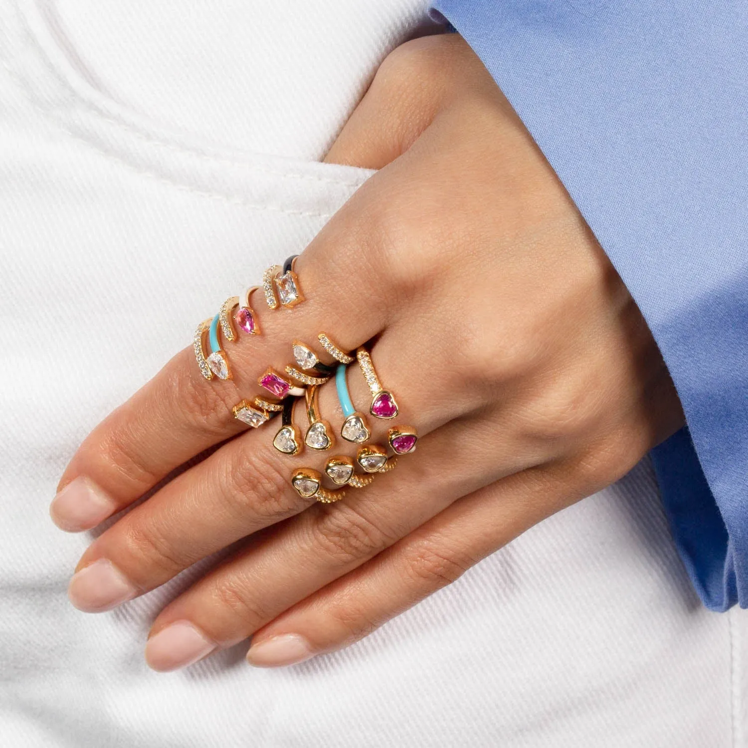 Open Heart Bezel Enamel Ring