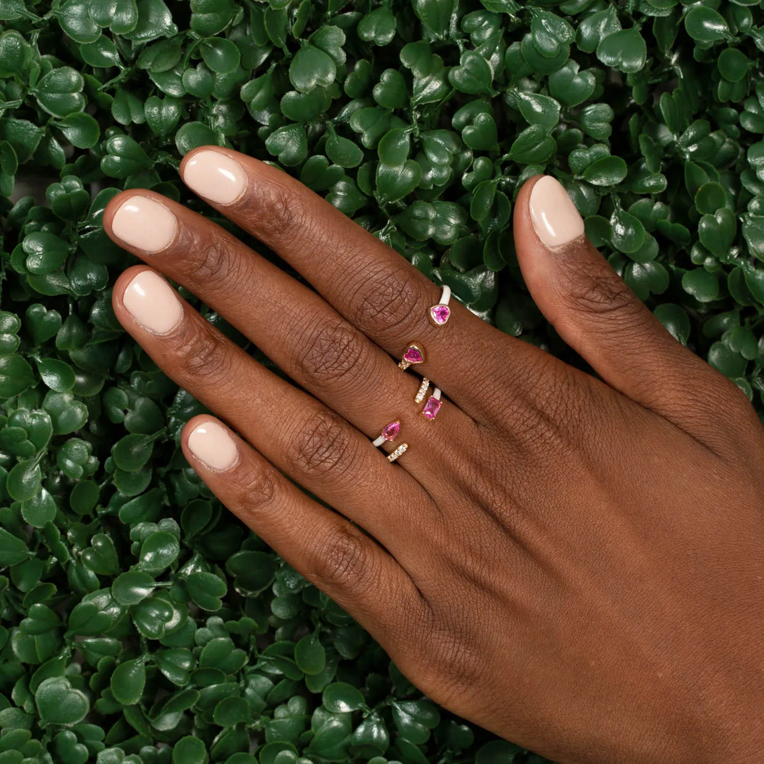 Open Heart Bezel Enamel Ring
