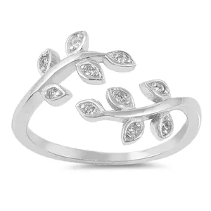 Open Leaf Clear CZ Tree Branch Nature Ring .925 Sterling Silver Band Sizes 4-10